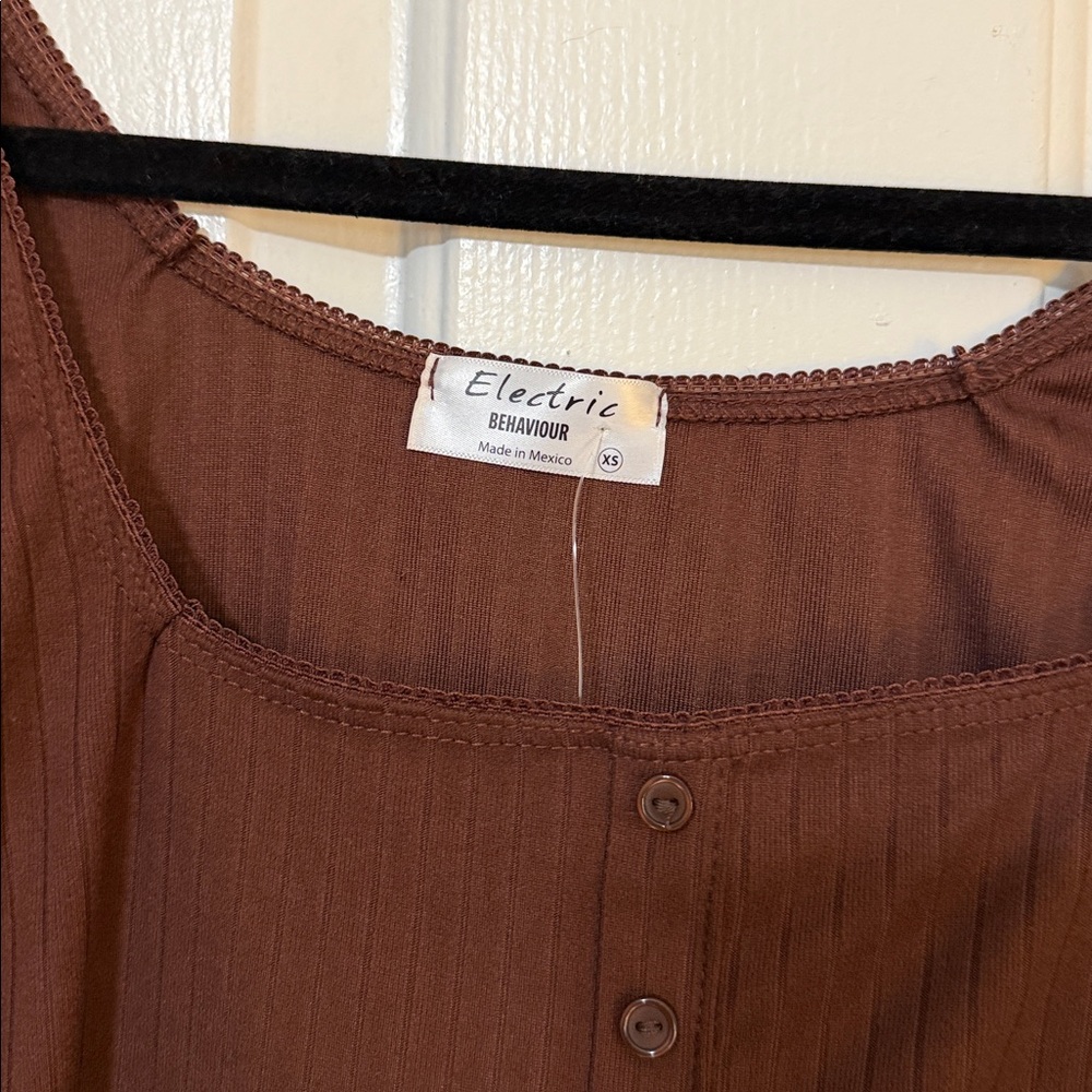 Electric behavior Brown Ribbed Button Blouse - Picture 7 of 7